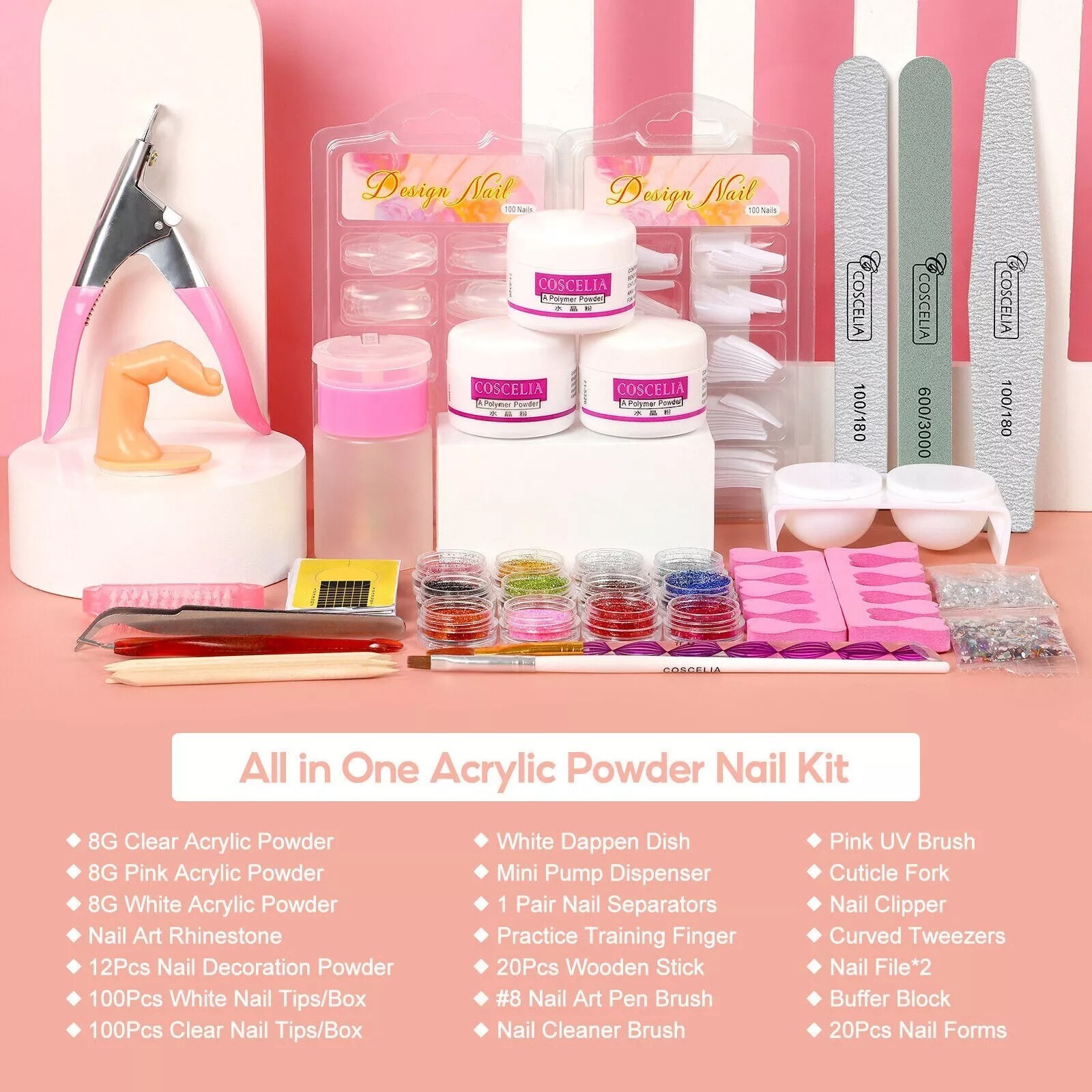 Acrylic Nail Kit Art Manicure Kit Powder & Liquid Monomer Nail Set Nail Glitter