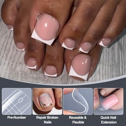 Dual Toe Forms – Poly Extension Gel Toenail 300pcs Reusable Full Square Toenail