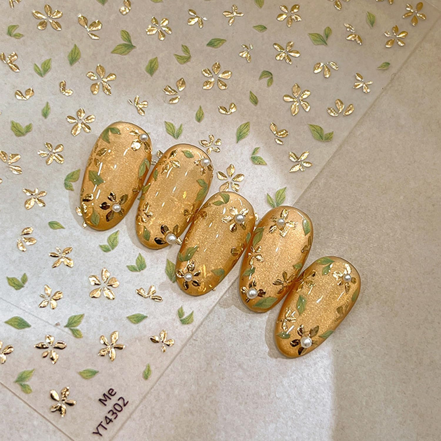 Flower Leaf Nail Art Stickers 5D Embossed Flower Leaf Nail Decals Bronzing Gold