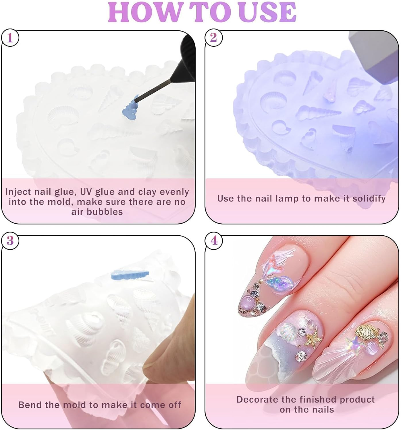 3D Silicone Nail Molds Set with Sea Charms for Beach-Inspired Nail Art