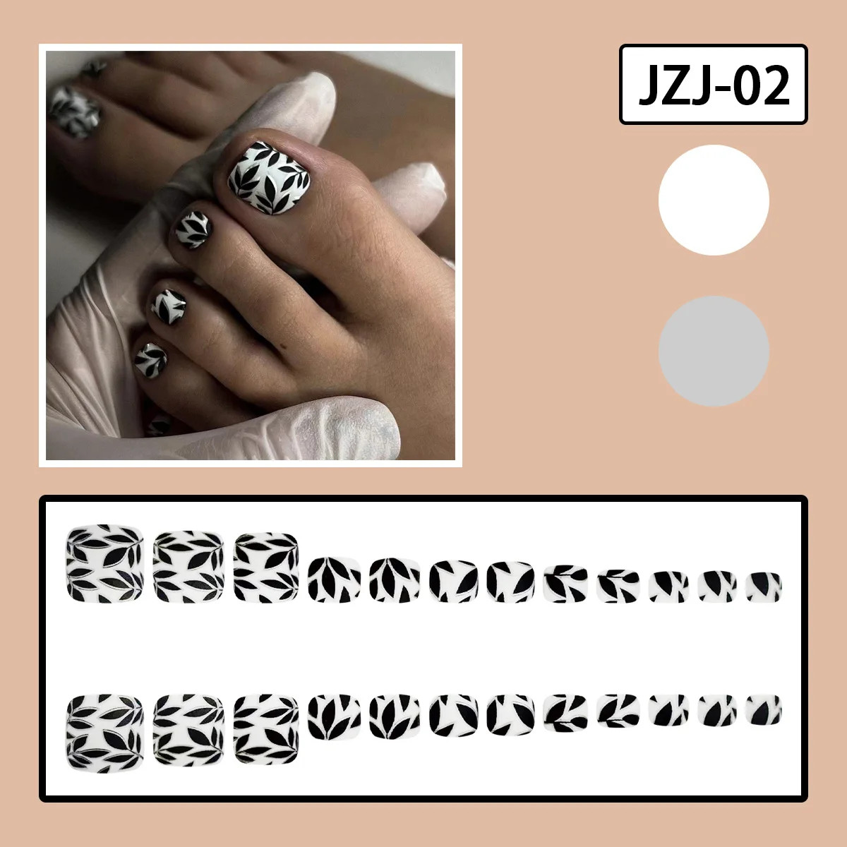 24pcs Matte Black Leaf Flower False Toenails Press on Toe Nails