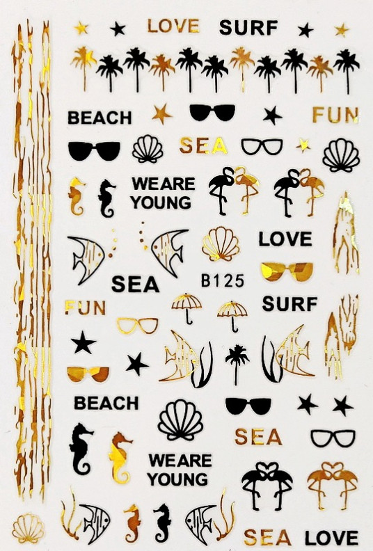 3D Sea Star Turtle Shell Oceans Day Boat Anchor Helm Palm Leaf Nail Sticker NS33
