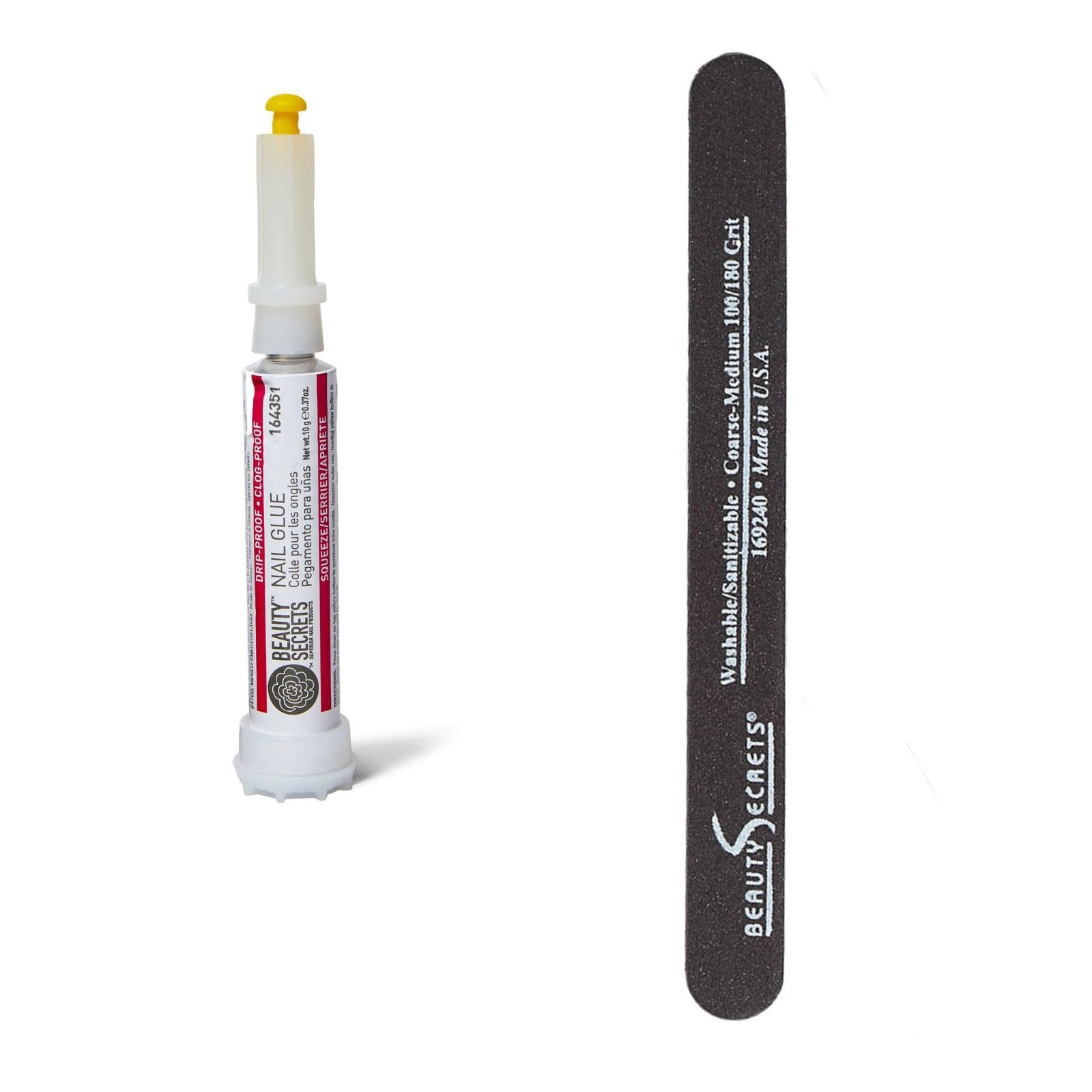 Drip & Clog Proof Nail Glue 1 Pack + Medium Coarse Nail File 180/100 Grit