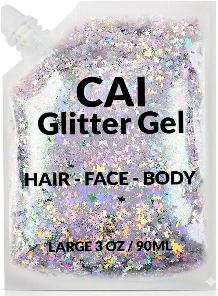 Long-Lasting Holographic Glitter Gel – Non-Toxic Body & Hair Makeup, 3 Oz