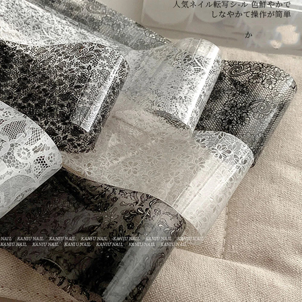 10 Rolls/Box New Black&White Lace Nail Transfer Stickers Sexy Lace Flower Full