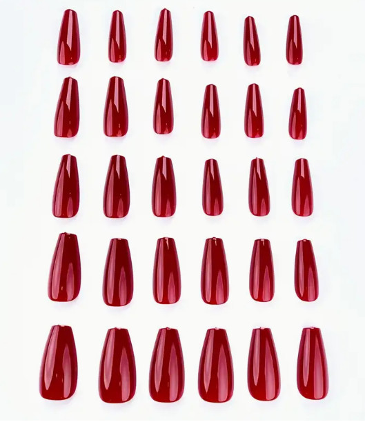 24 Pcs Press-on Nails Long Coffin Glossy – Solid Red Classic Nails