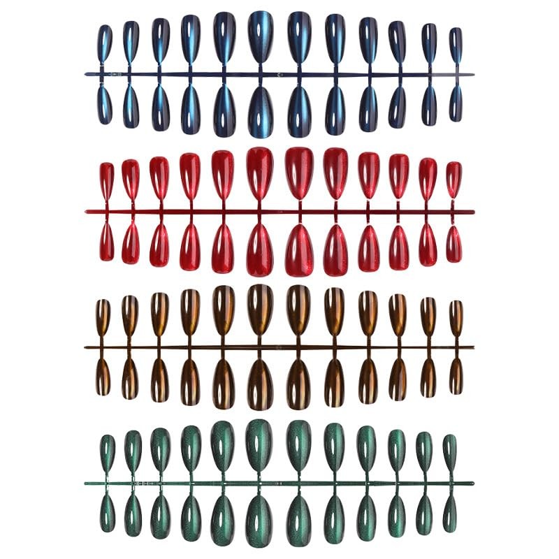 4Packs 96Pcs Cat Eye Press on Nails Medium Almond Fake Medium, Style 9