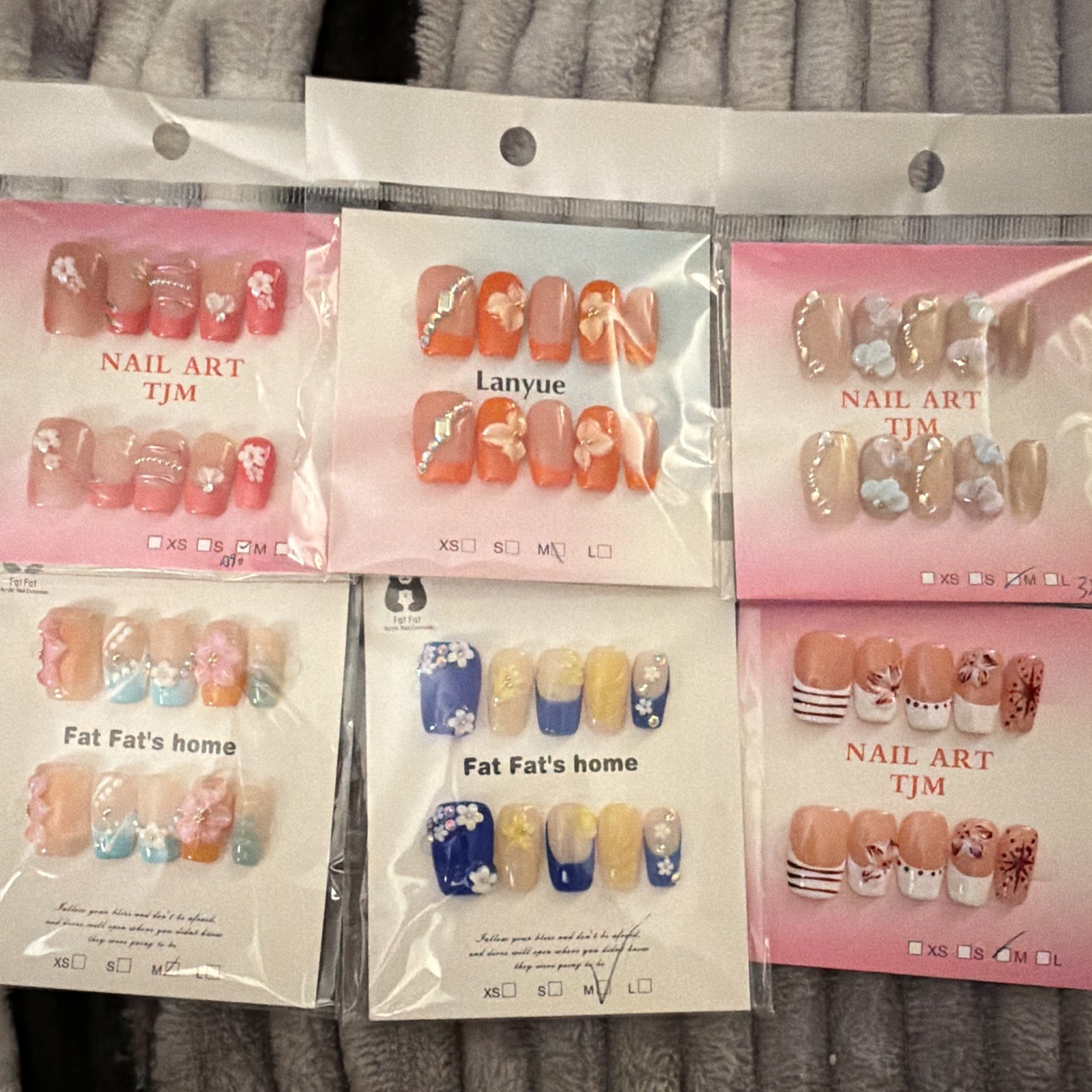 Nail Art TJM Lanyue Fat Fat’s home Press-On Nails Medium Square 3D Floral