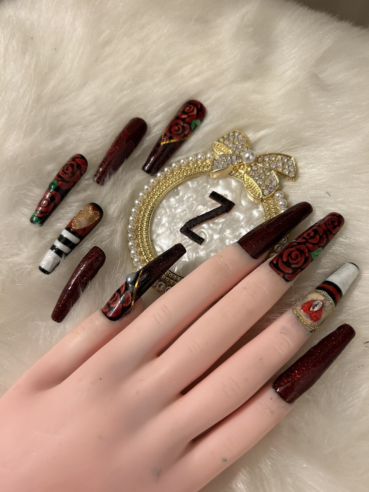 Z NAILZ! Gorgeous Set Of Handmade 3XL Black/Red Ballerina Press On Nails