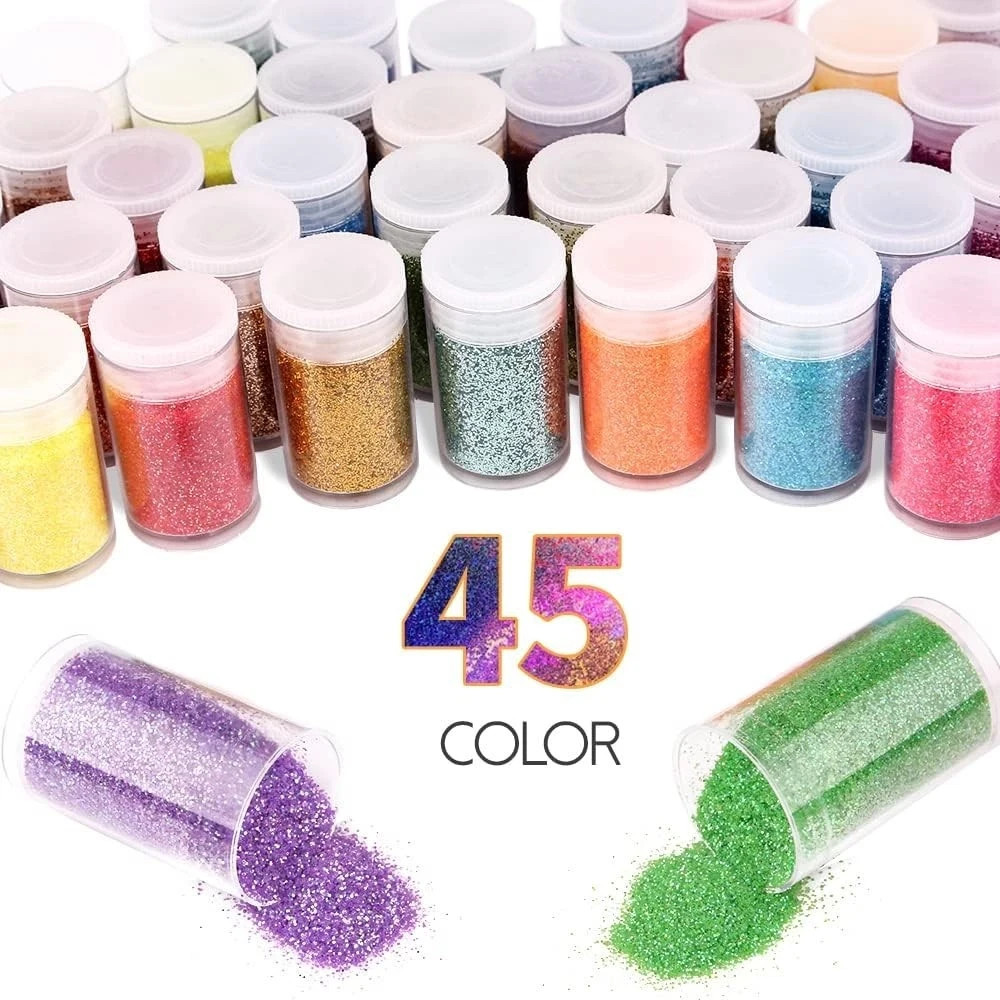Fine Glitter 45 Colors Set, Holographic Glitter Powder for Tumblers, Arts