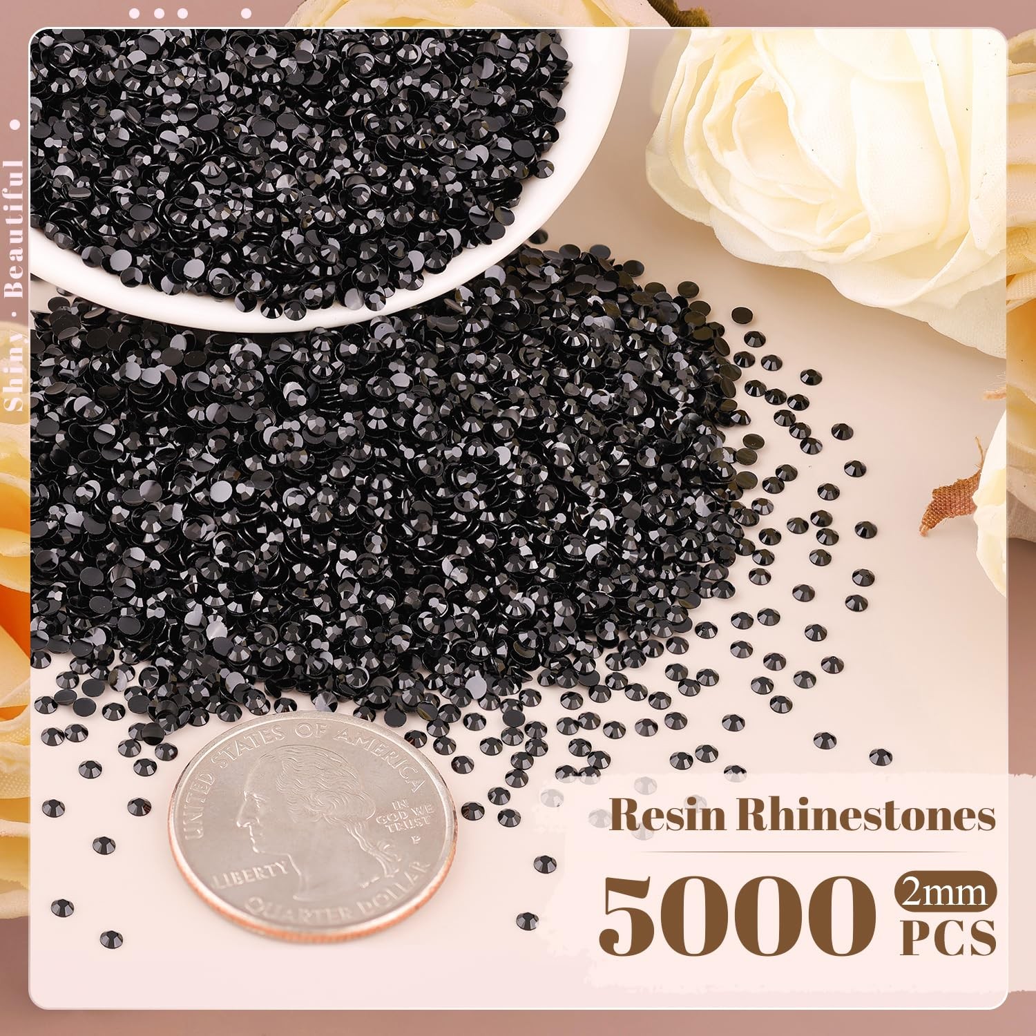 5000PCS 2mm Resin Rhinestones in Bulk (Black), Bedazzling Flatback Crystals f…