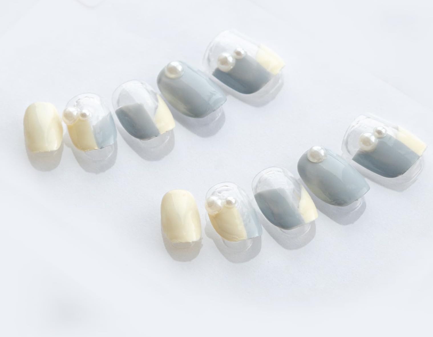 Nail Tips Short Square White Blue II Yuzu Nail Japan