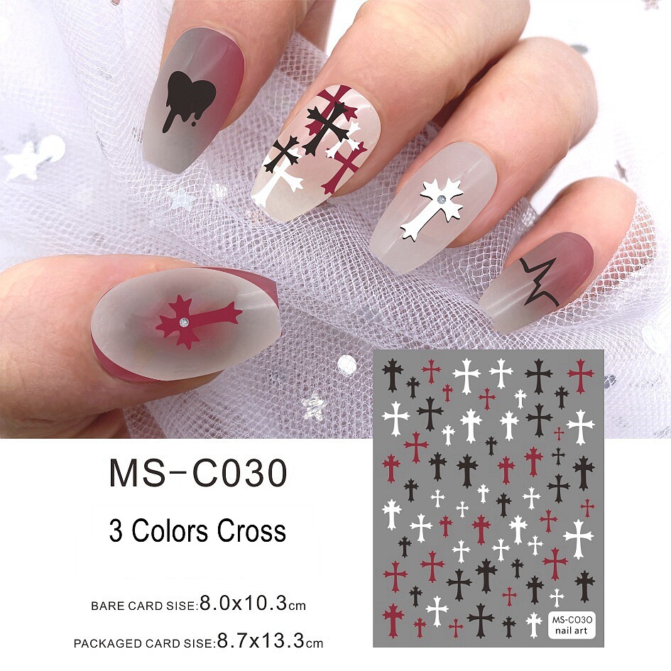 Cross Nail Stickers 3 Colors Cross 3D Self-Adhesive Nail Decals Sticker