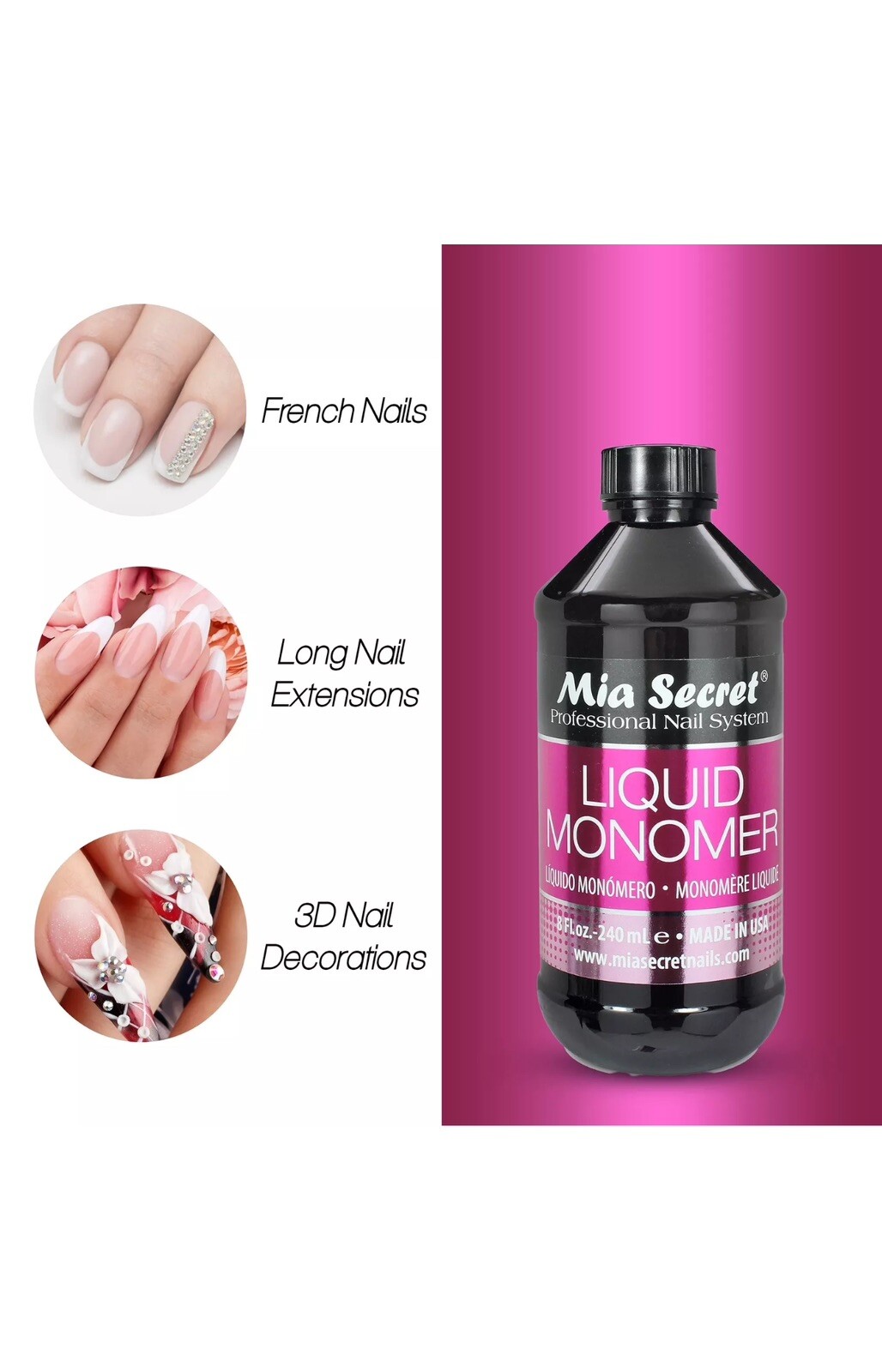 Mia Secret 8 oz / 240ml LIQUID MONOMER 8 Fl Oz (Pack of 1), 8oz-240ml