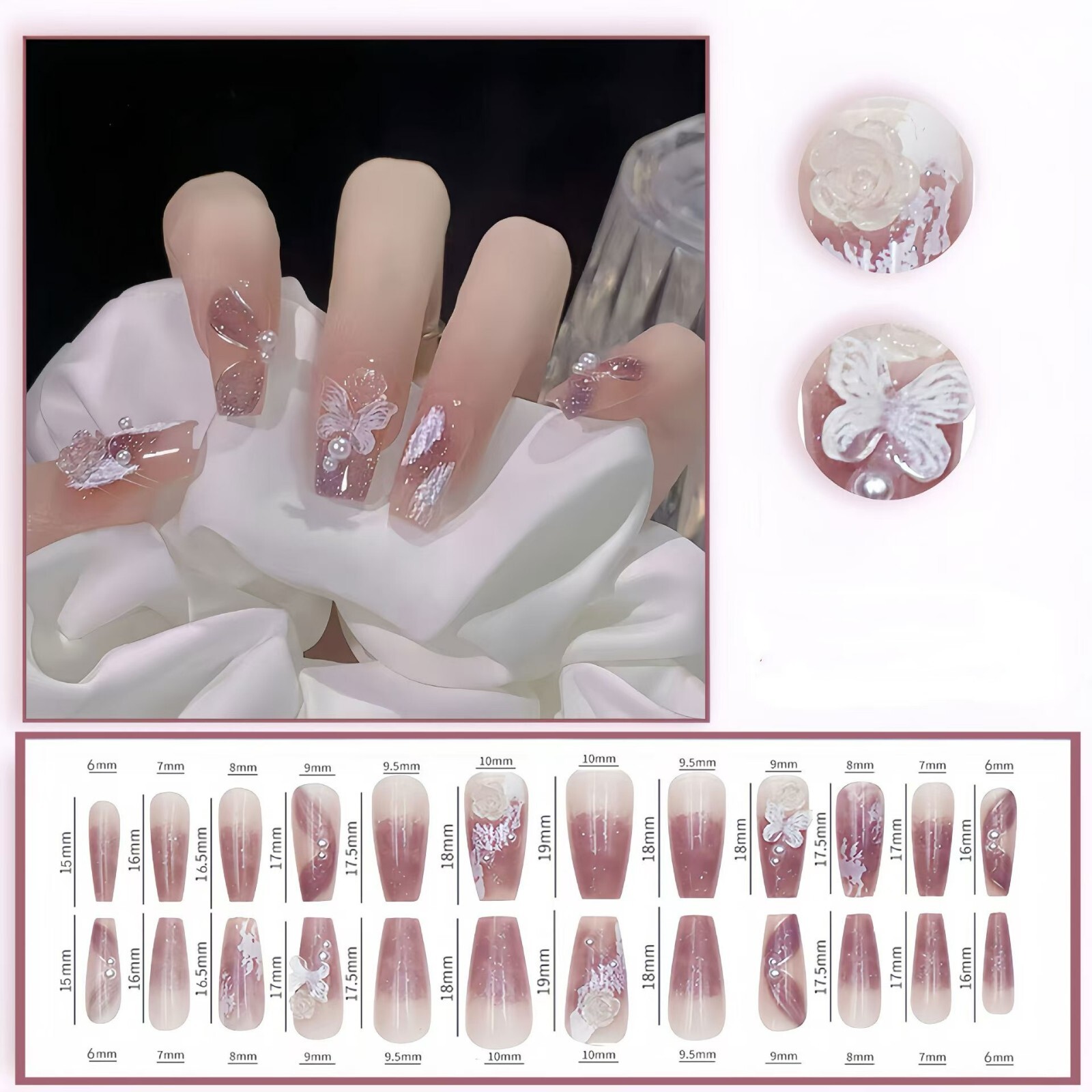 24pcs High class beautiful Colorful handmade removable Press on Nails girls gift