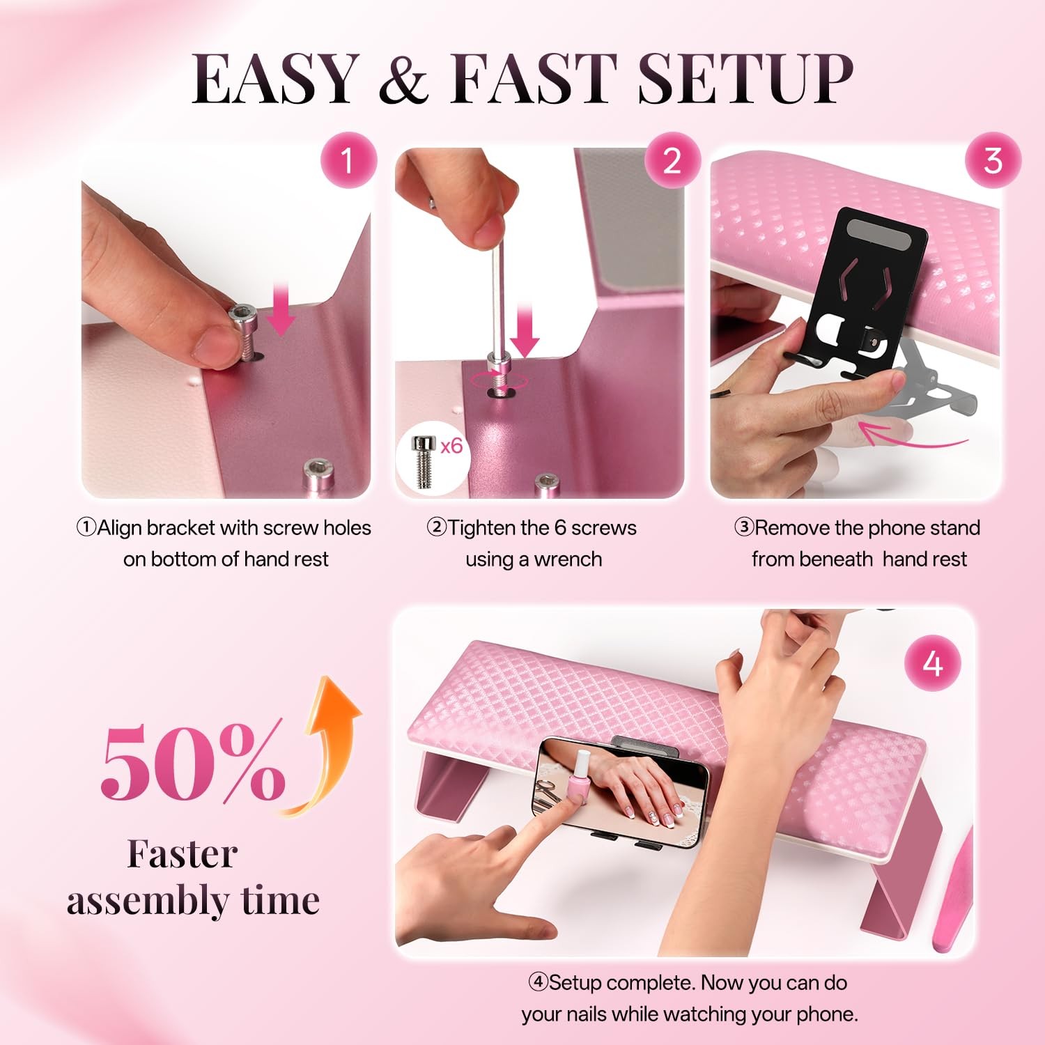 Metal Nail Arm Rest with Holder, Leather Hand Pillow