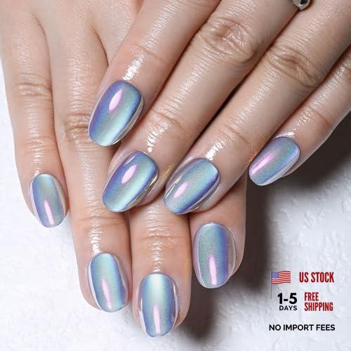 Aqua Blue Cat 32 Count (Pack of 1) 30 Pcs-Short Oval-Chrome Aqua Blue Purple