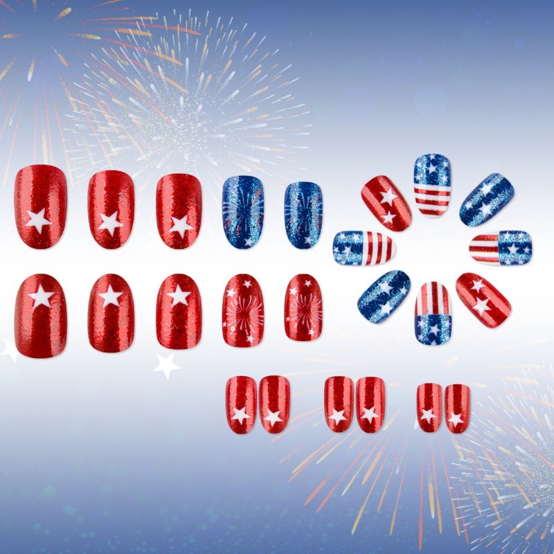 48pcs Independent Sun Star Flag Fireworks Wearing Armor Medium length Nail Art
