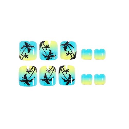 Summer Ocean Press on Toes Nails Short Square Fake Toe Nails with Coconut Trees