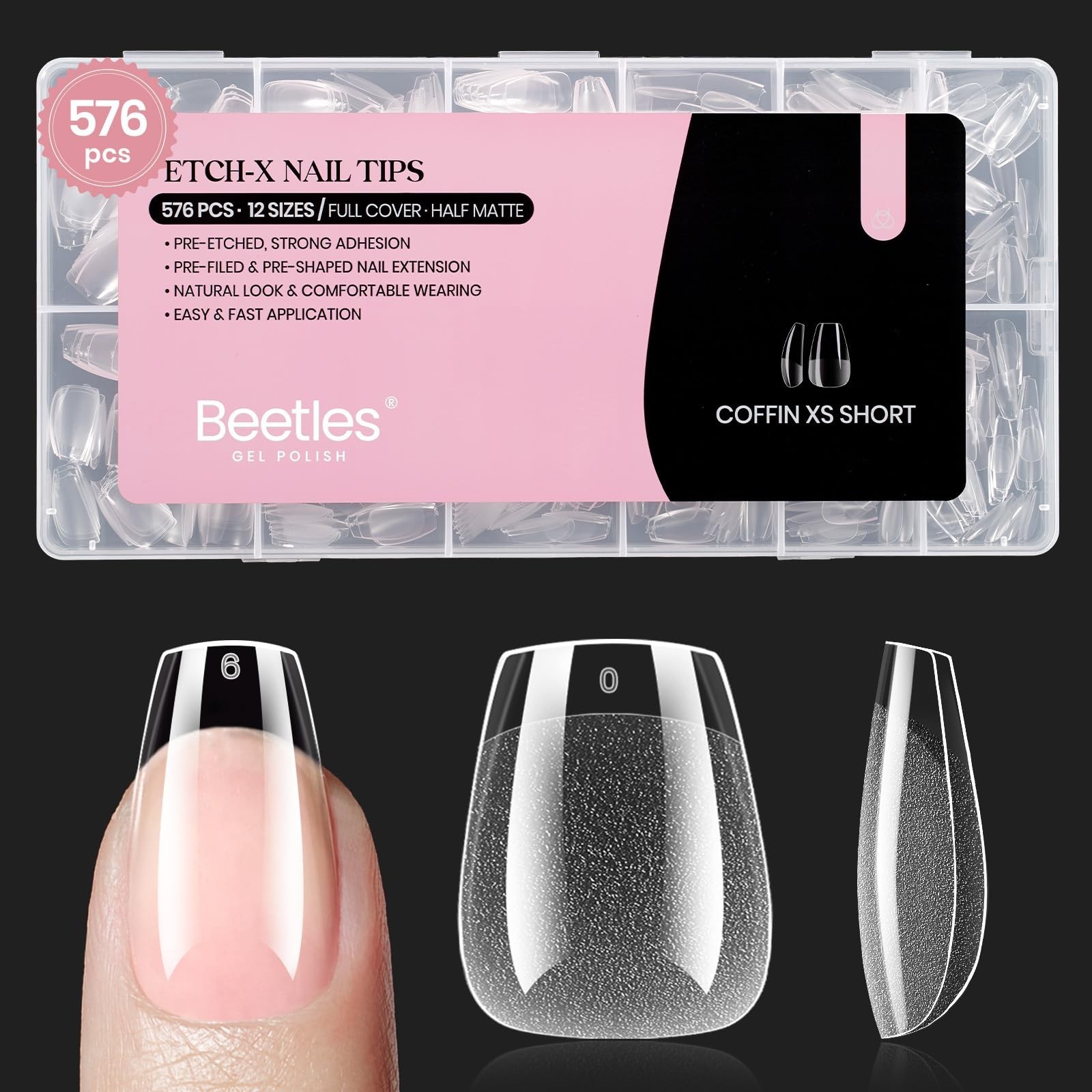 Extra Short Coffin Gel Nail Tips 576Pcs – Pre-Etched Half Matte Press On Nails,
