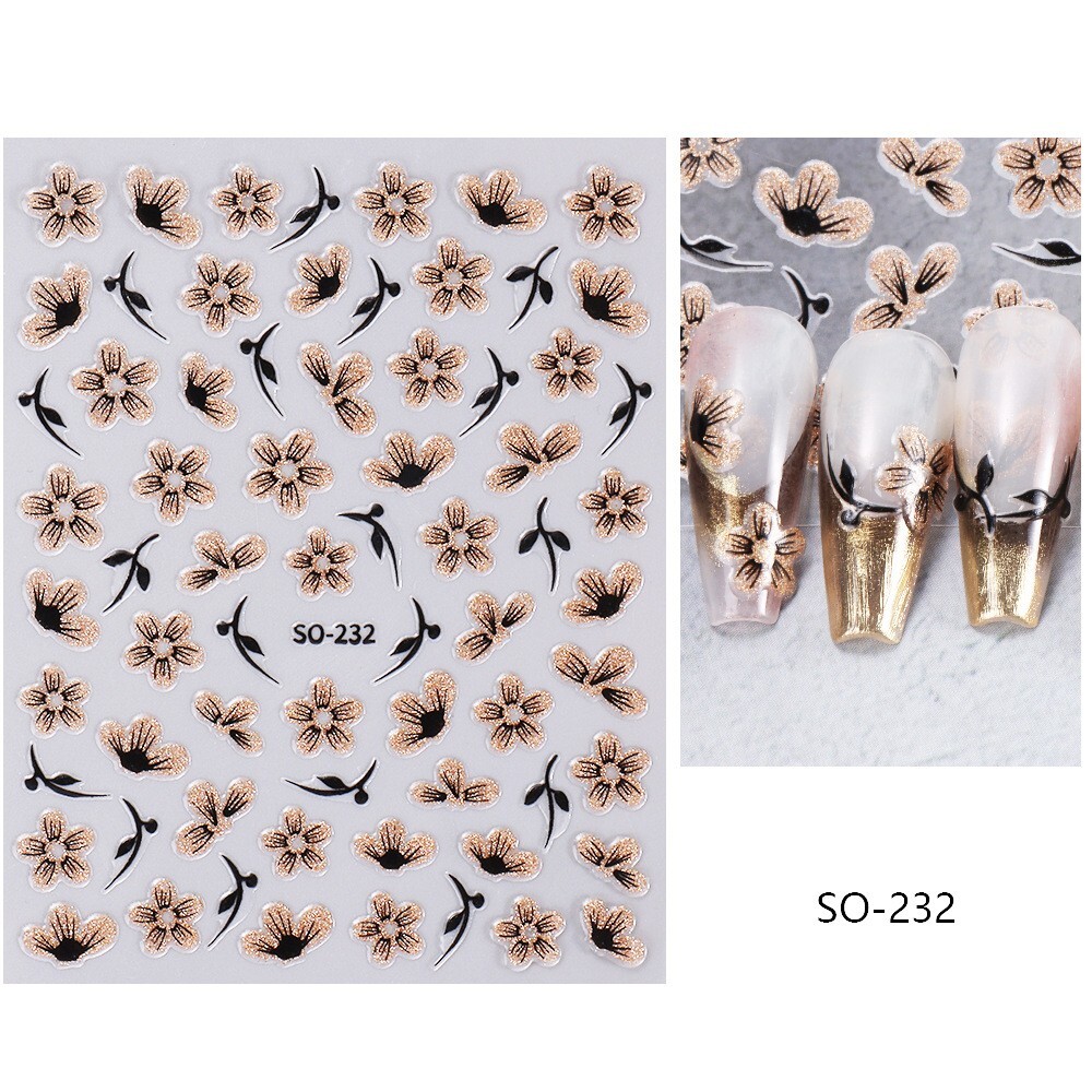 Brown Glitter Flower Nail Sticker Elegant Fashion Slider Decoration SO232 NH27