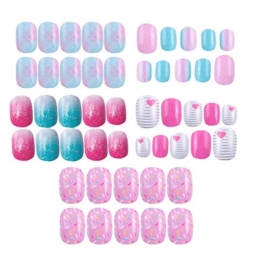 120 Pcs 5 Pack Children Acrylic Fake Nails Press on Multicolor Gradient Series