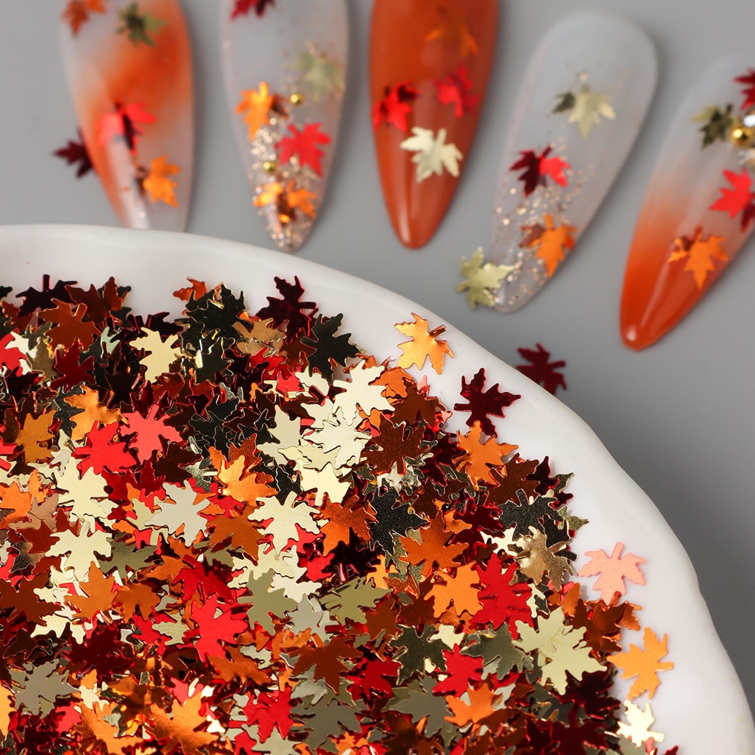 Fall Nail Art Glitters Shiny Mixed Golden Maple Leaf Nail Sequins Holographic…