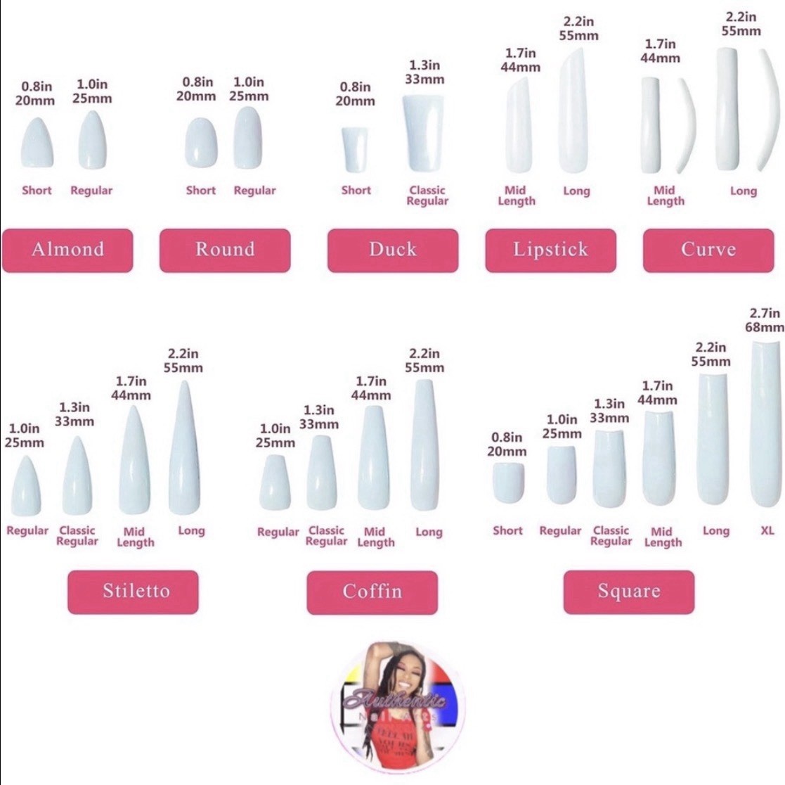 Authentic Nail Arts by Dia Square Press-On Nails Red Blue White Black Patriotic
