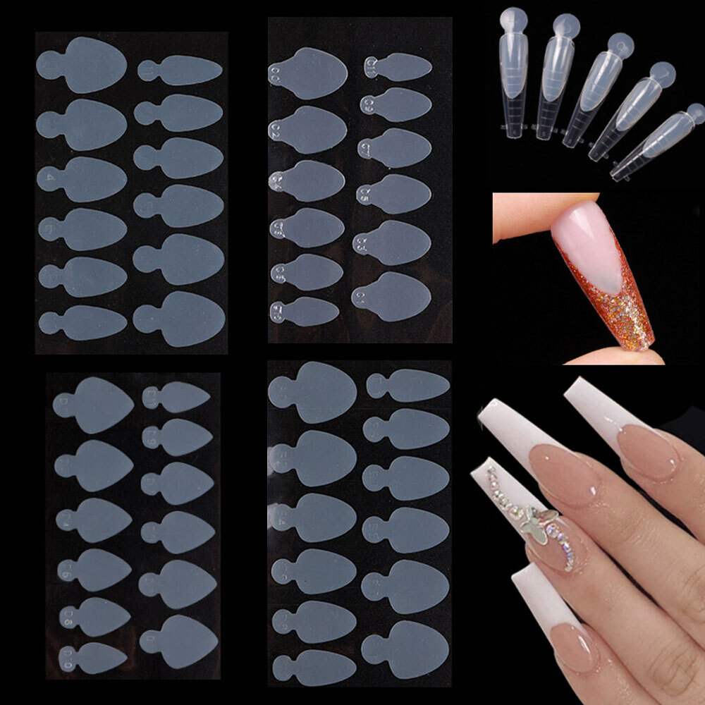 12pcs Reusable Silicone Pads Stencil Sticker Nail Gel Dual Form French Manicure