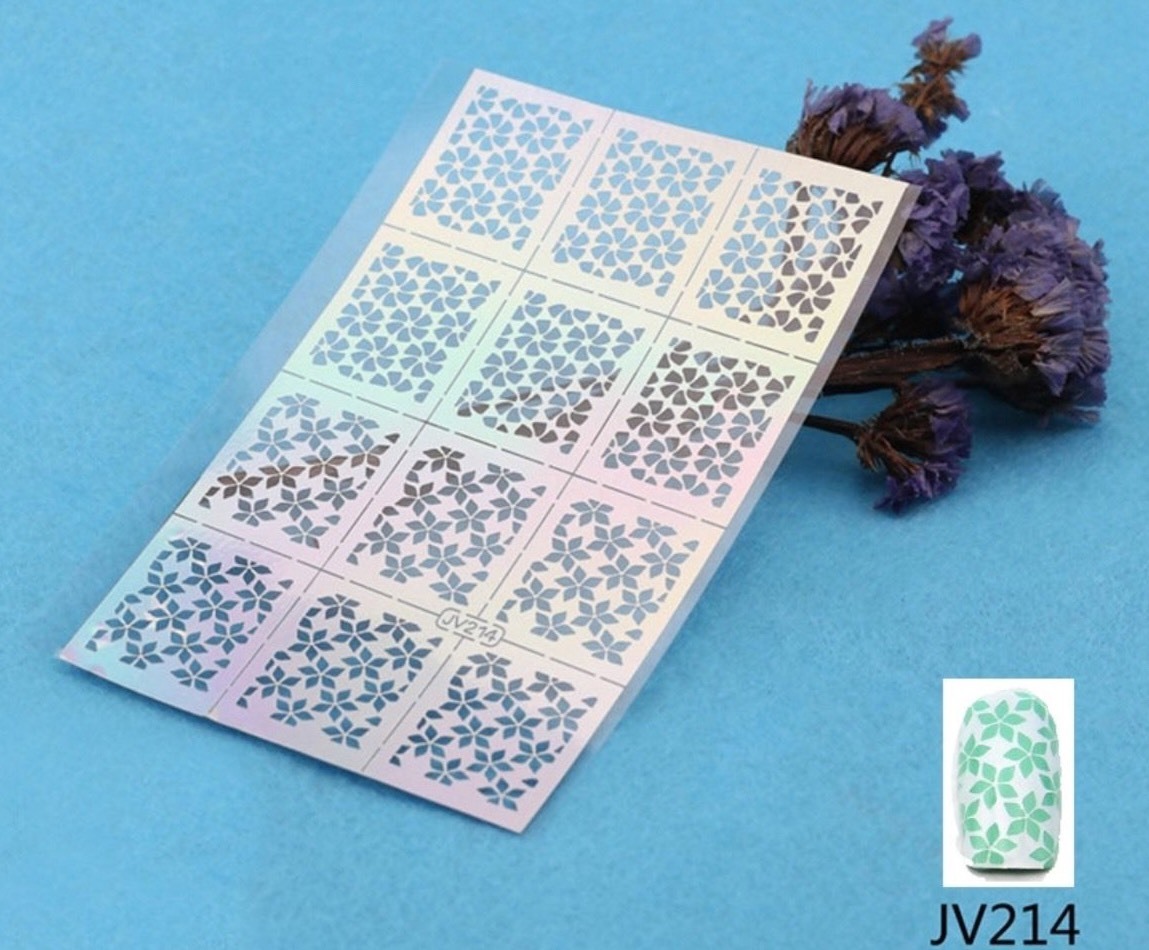 12 Tips/Sheet Vinyl Nail Art Hollow Sticker Stencil JV214