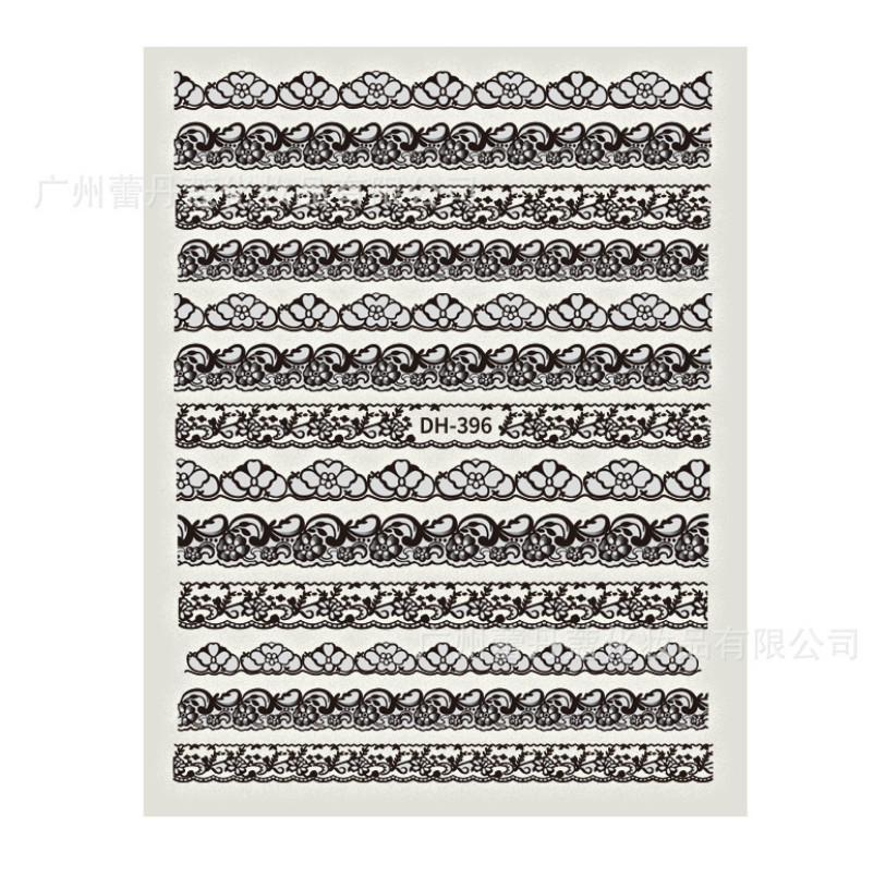 Nail art 3D stickers Adhesive decals white black lace flowers DH396 NH12