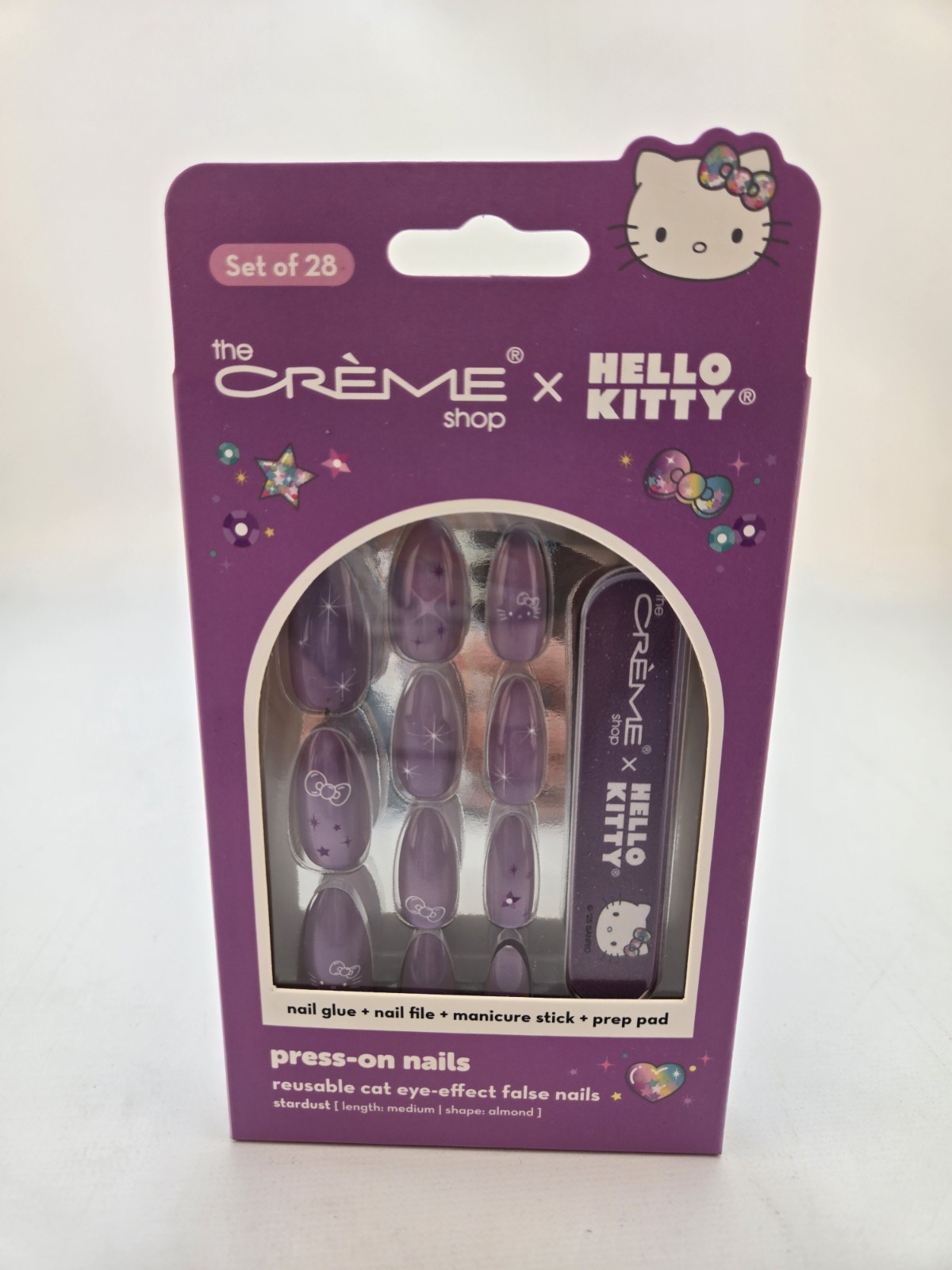 The Creme Shop x Hello Kitty Cat Eye Purple Almond Press On Nails Set Lot of 2