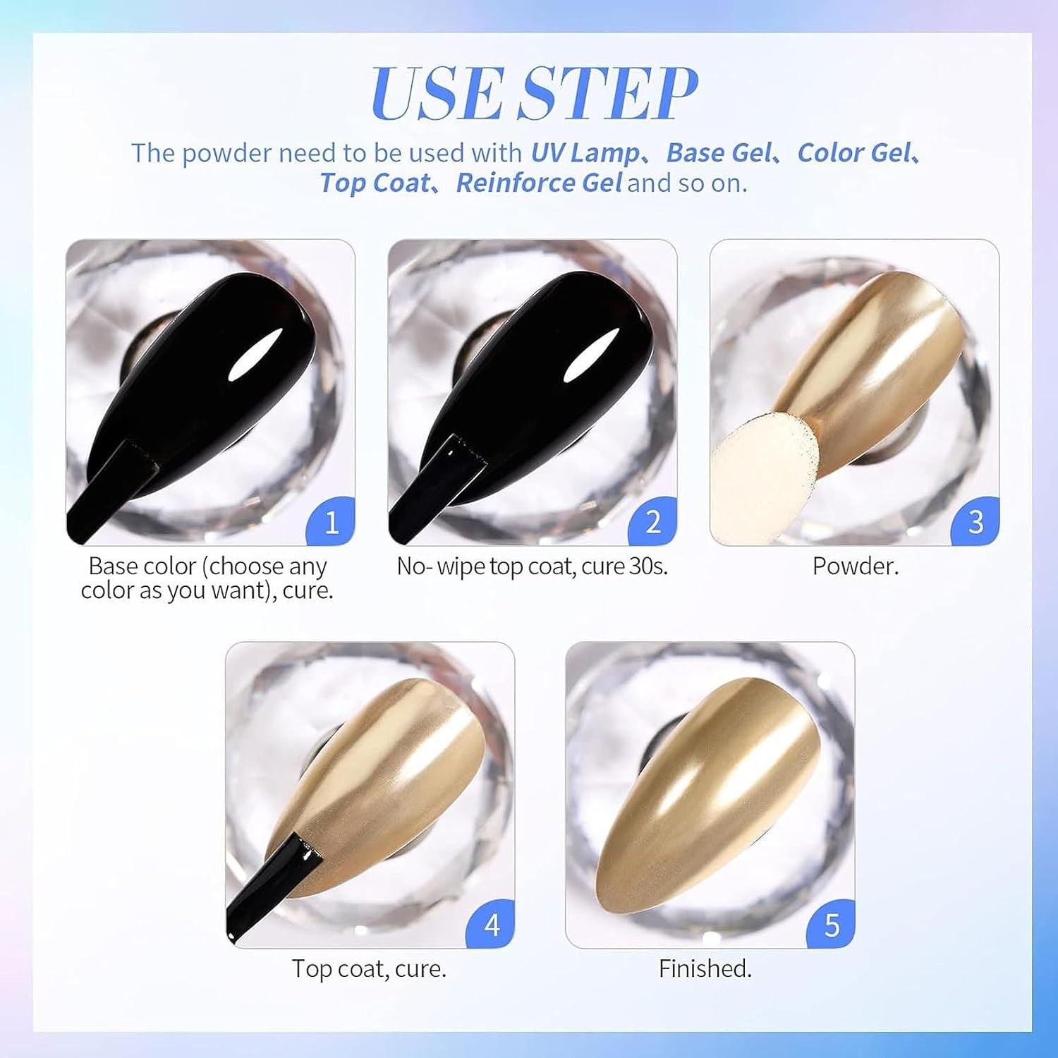 Metallic Chrome Nail Powder for Gel Nails, Pearl Mirror, Holographic Nail NEW