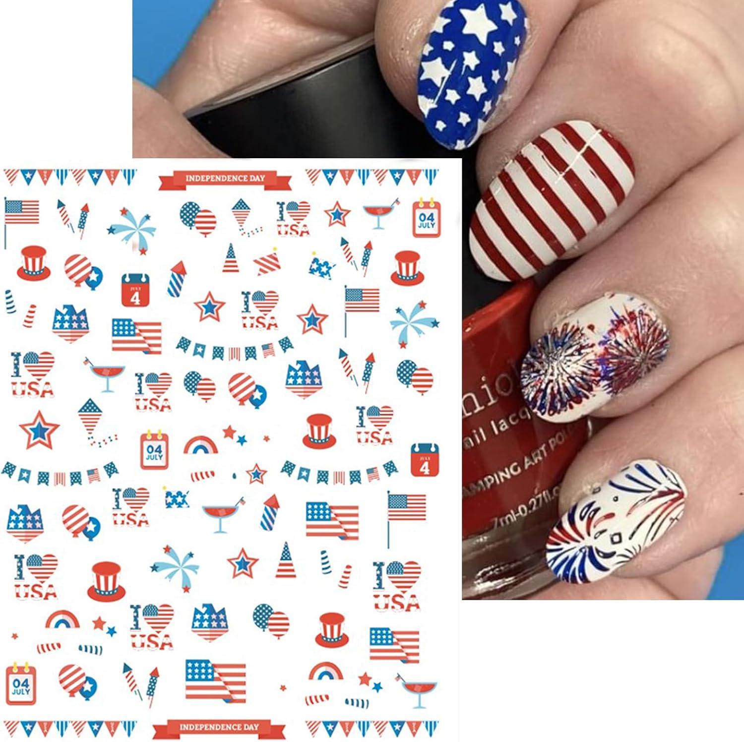 12 Sheets 4Th of July Nail Stickers, Independence Day Patriotic Nail