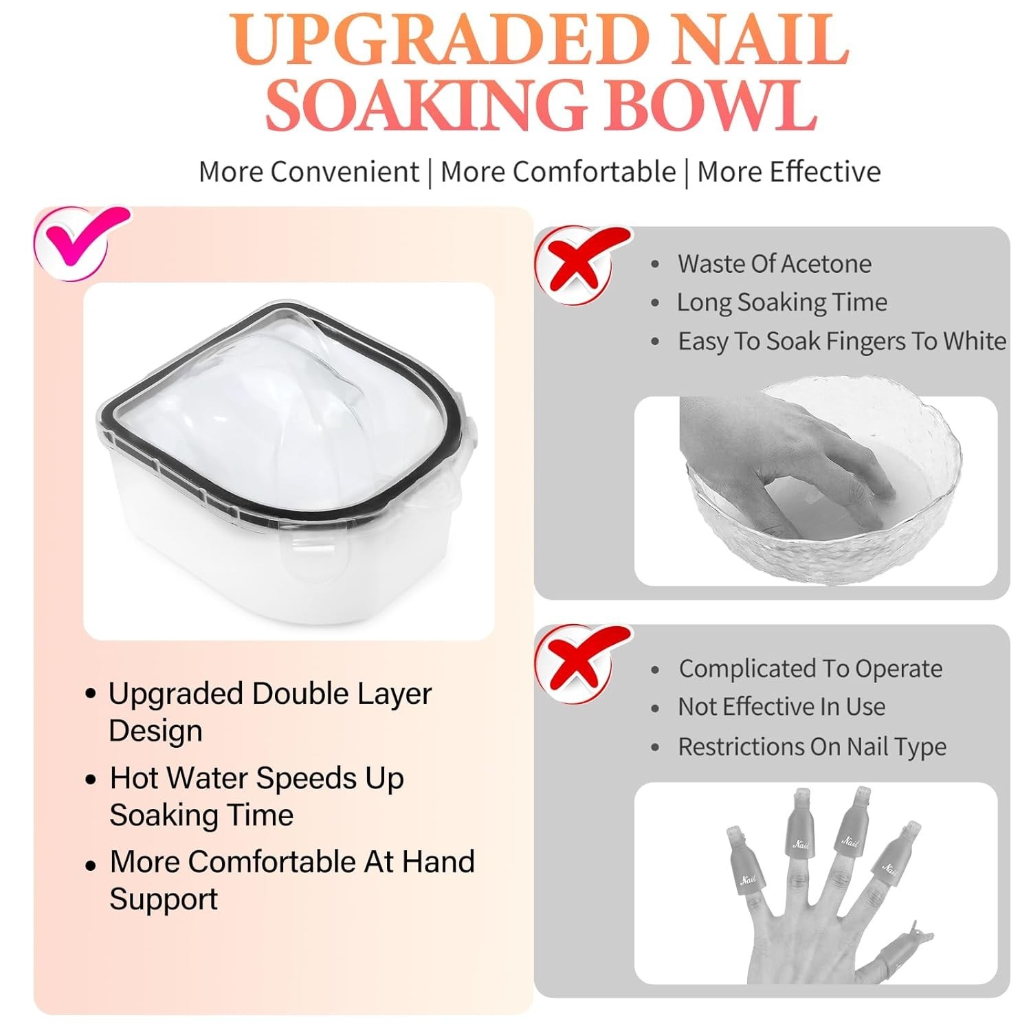 Nail Soaking Bowl, 2 PCS Soak Off Gel Polish Remover Manicure Bowl, Acetone N…
