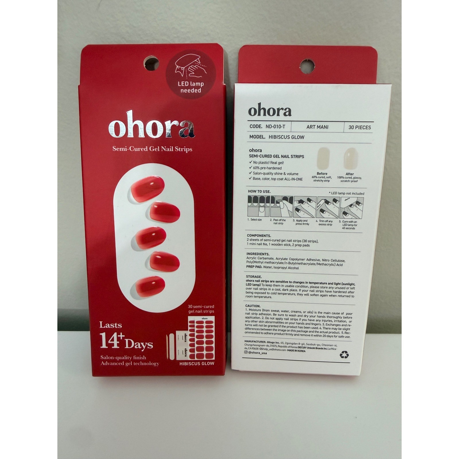 ohora Semi-Cured Gel Nail Strips Women 30pc x2 Hibiscus Glow Red Ombre NWT