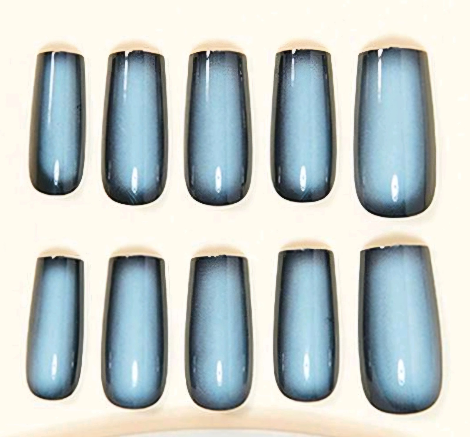 Press-On Nails Gray-Blue French Styled Ombre Medium/Long Coffin Shaped