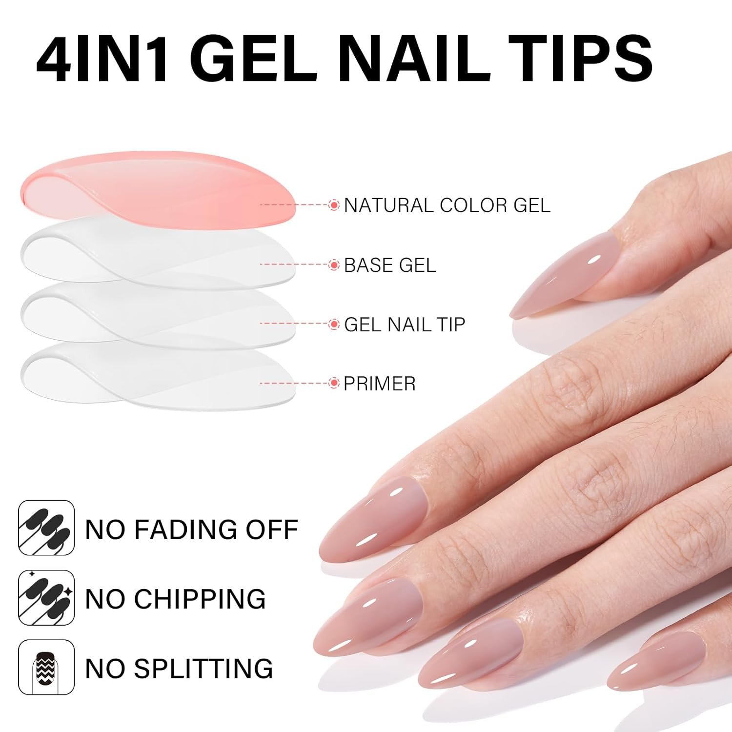 AILLSA Press on Nails Almond 140 PCS Fake Nails 4 in 1 Medium Glossy Nude Nails