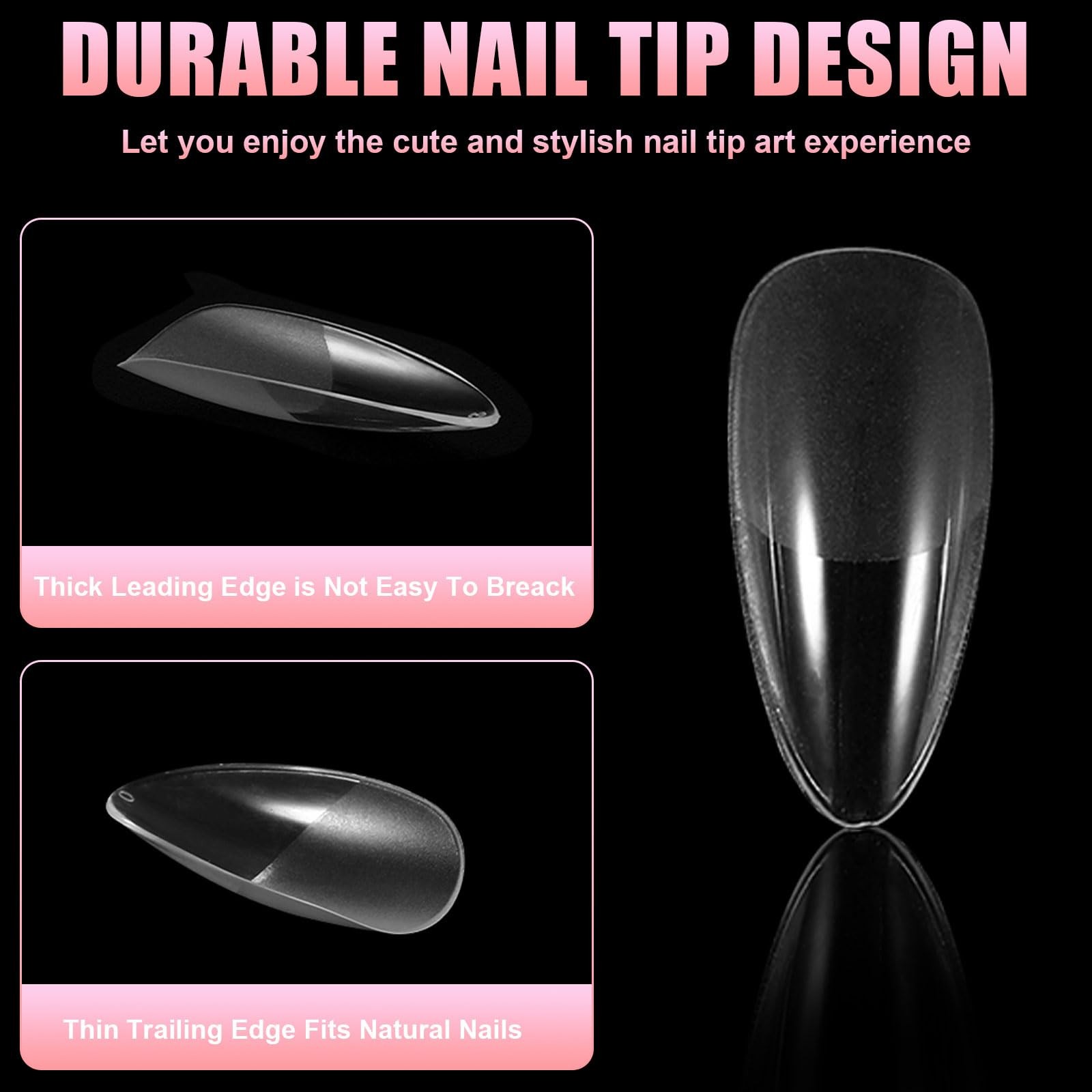 600PCS Almond Nail Tips, Clear Full Cover Fake Nails Medium Almond Gel x Tip …
