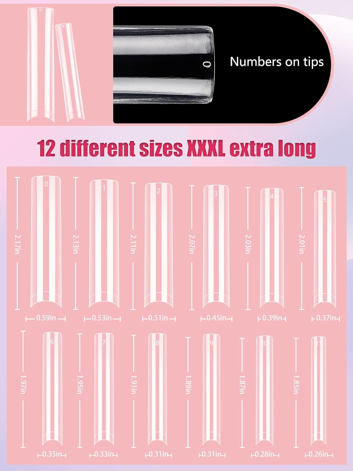 504PCS No C Curve Clear Nail Tips for Acrylic Nails Professional, 3XL