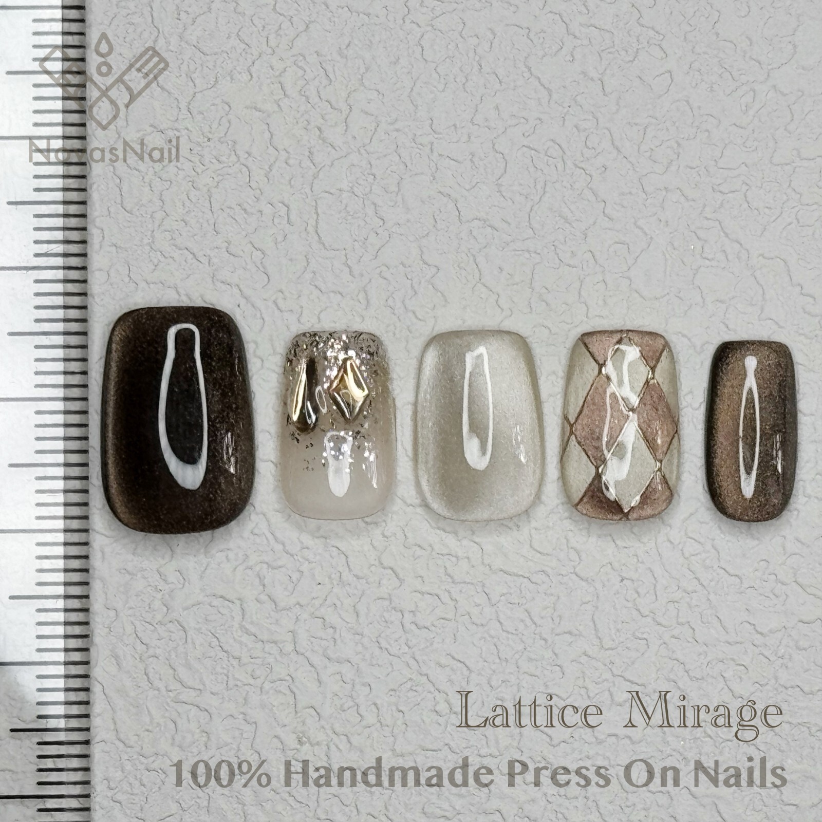 Lattice Mirage Cat Eye Press-On Nails | Duan Fang Square Shape | Handmade