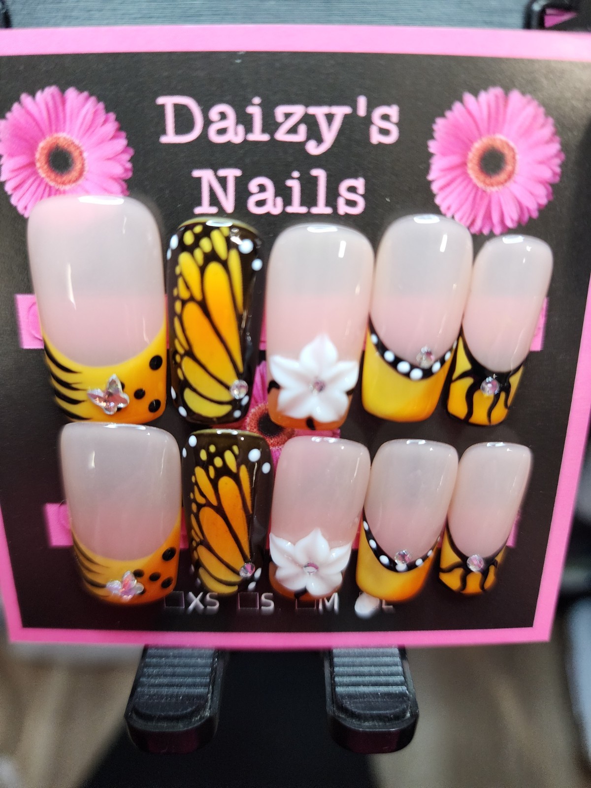 Large Size Press-on Nail 10Pc Set Handmade Square Butterfly 3D 2.5 Cm Length