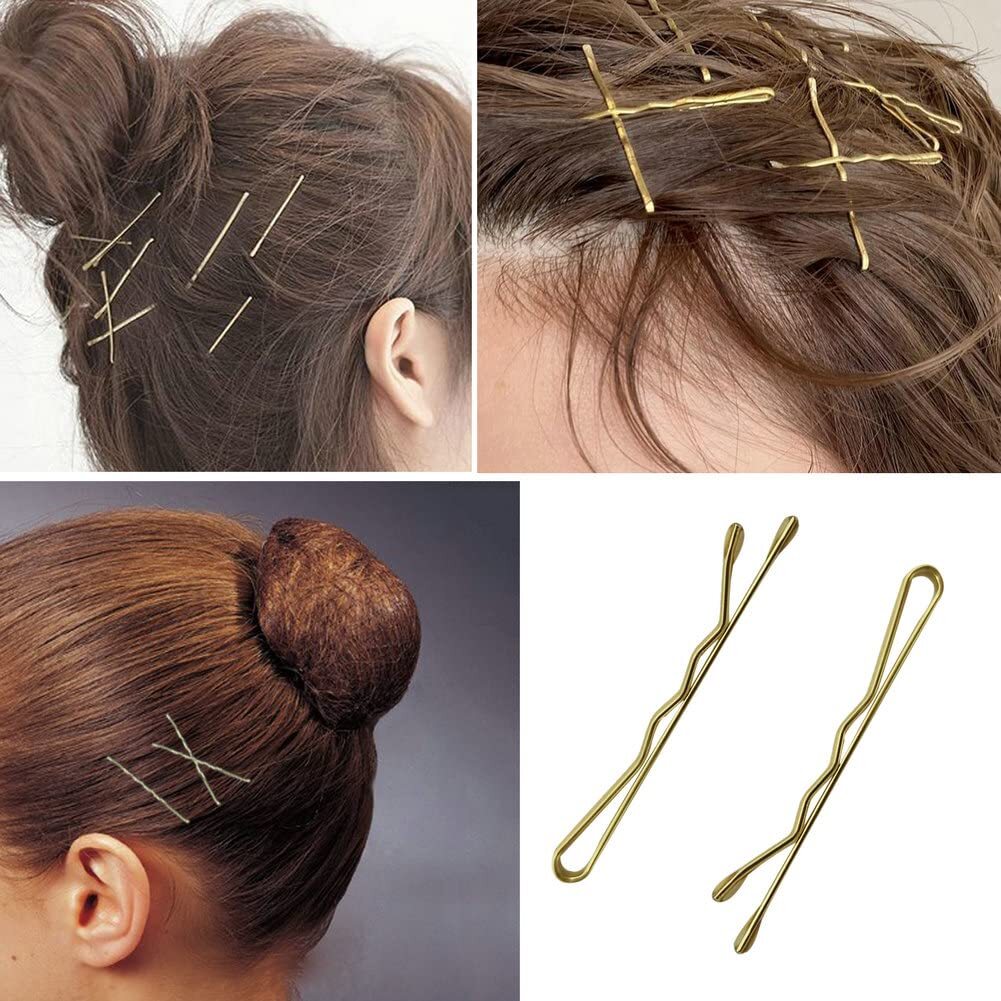 220 Count Mini Wavy 1.38 Inch Blonde Bobby Pins, YINGFENG Gold（1.38inch）