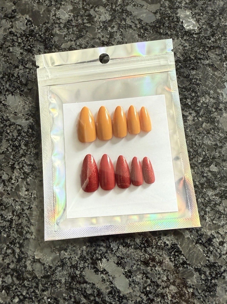 Yellow And Glitter Red Press On Nails Medium Length Almond Shape