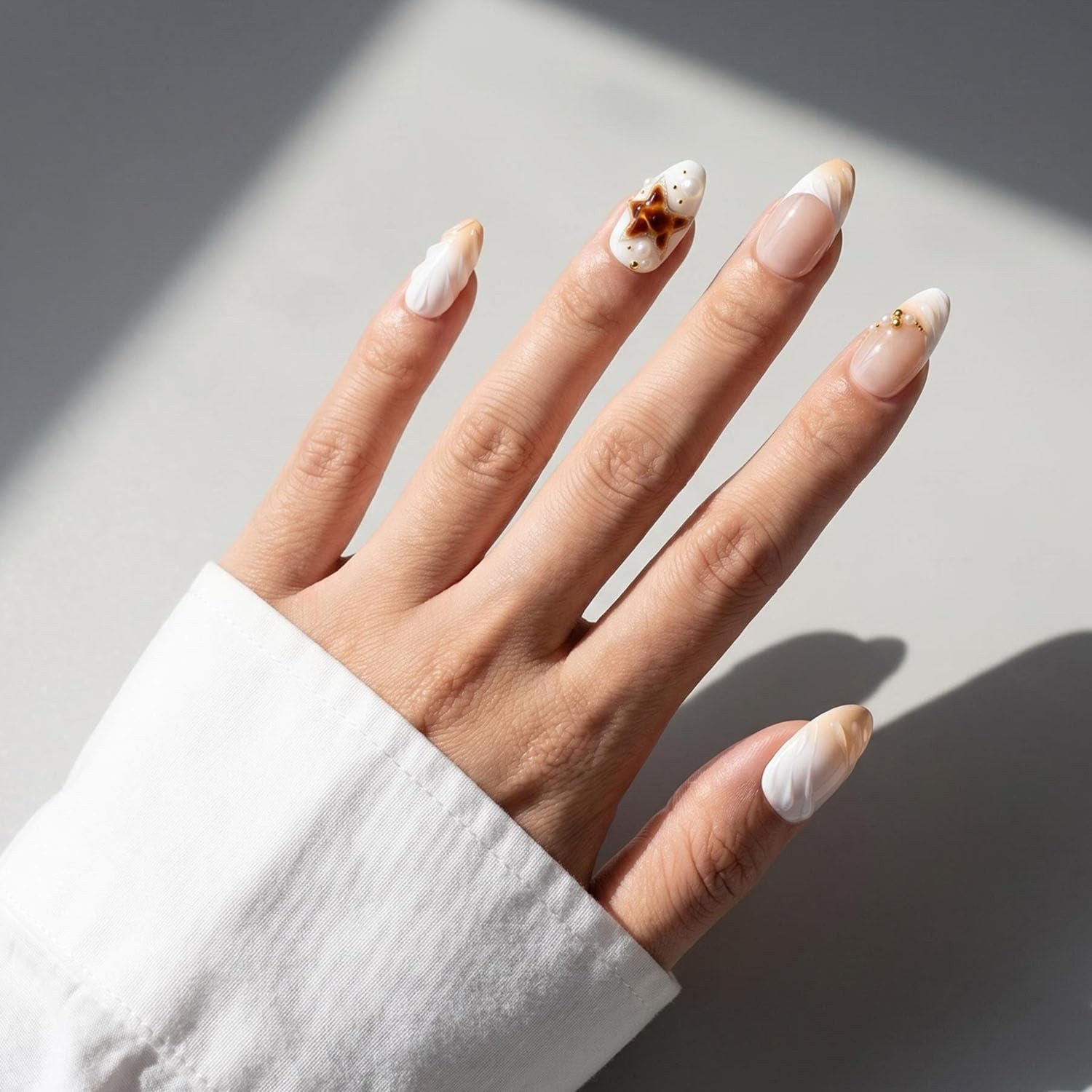 EasierGlow Short Almond Press On Nails UO05 XS