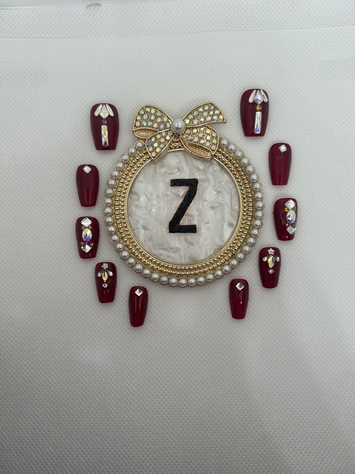 Z NAILZ! Gorgeous Handmade Deep Red M Coffins/Bling Press On Nails