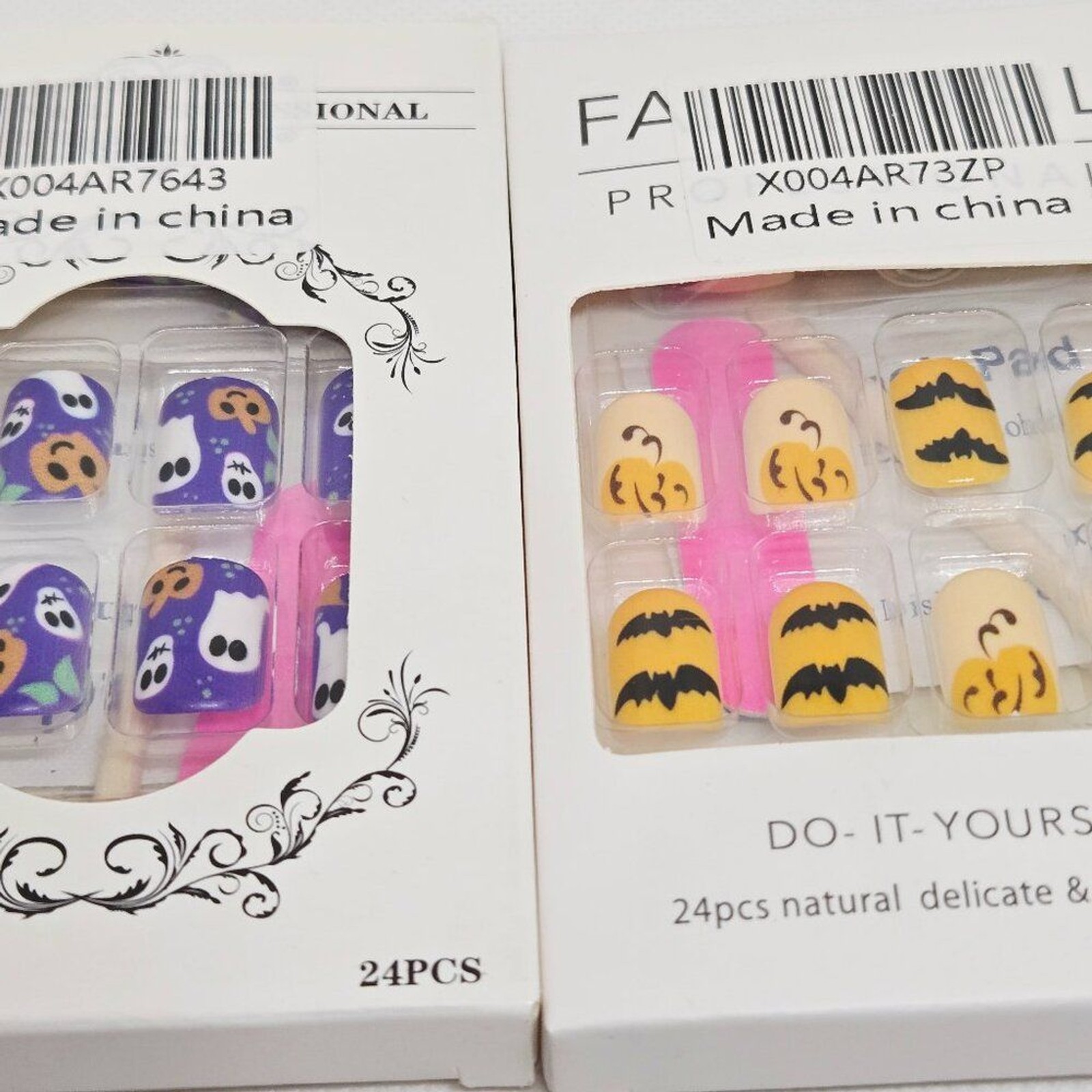 NIB SET OF 2 HALLOWEEN DECOR/PARTY PRESS ON NAILS, GHOSTS, PUMPKINS, 48 TOTAL