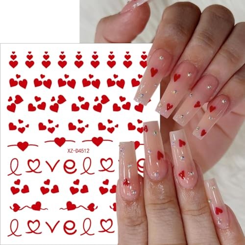 12 Sheets Valentines Nail Stickers for Nail Art Sexy Red Valentines Stickers-10