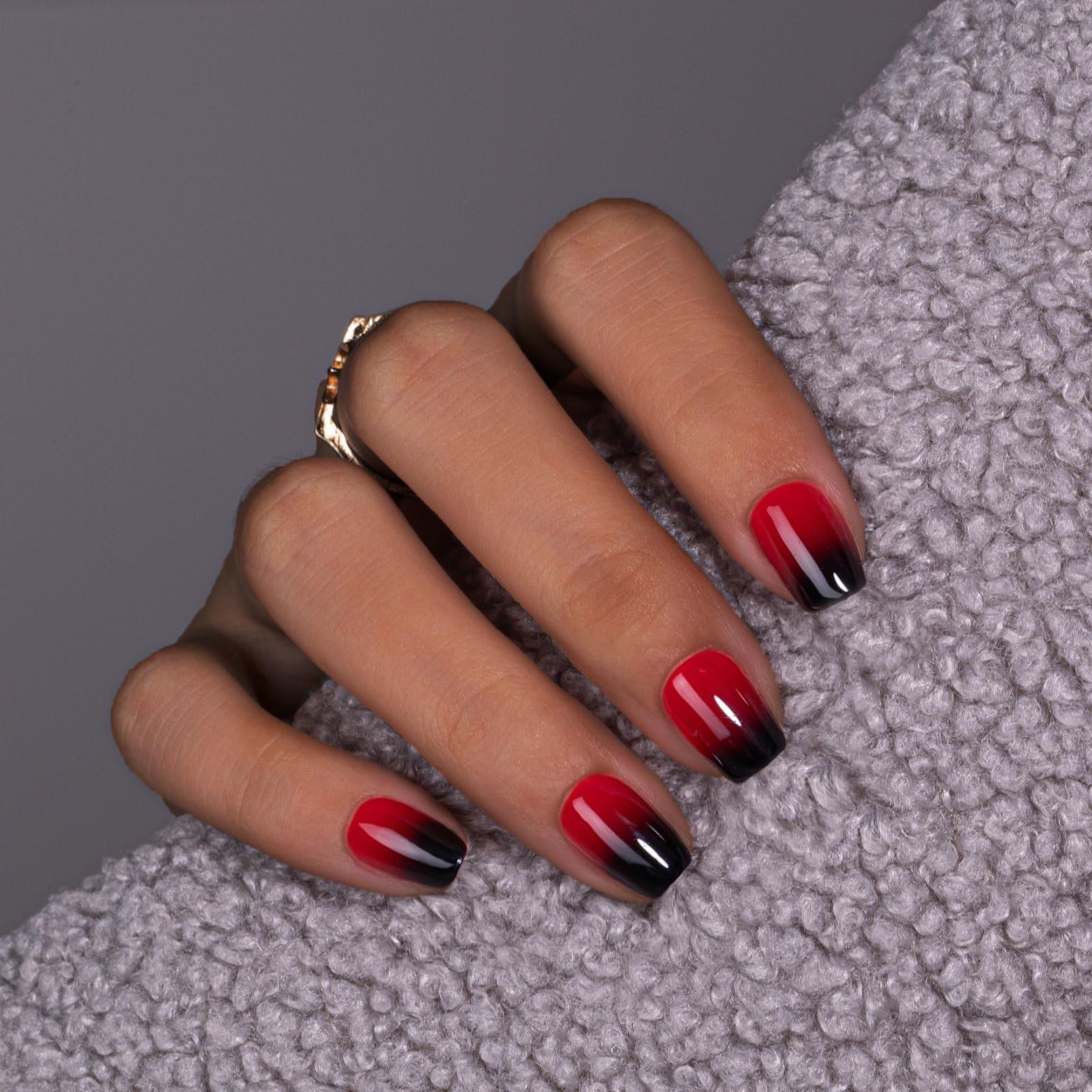 KQueenest Ombre Red Black Short French Nails