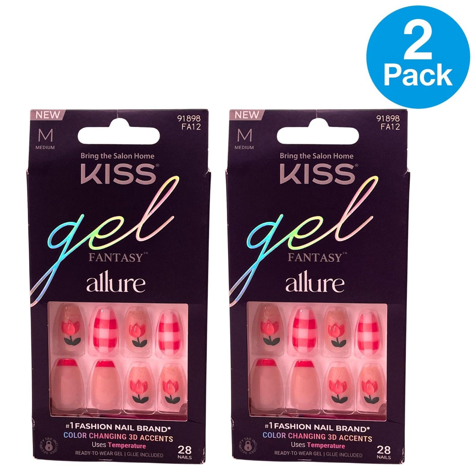 KISS Gel Fantasy Allure Color Changing 3D Accents Medium Nails FA12 2 Pack